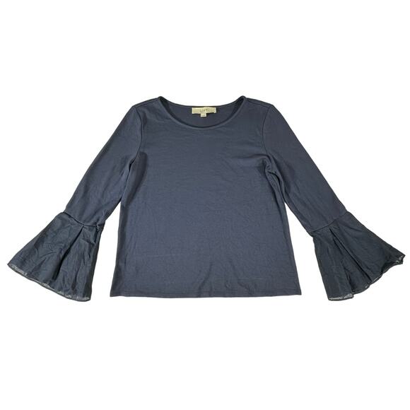 Loft Womens Top Blouse Size XS Navy Blue Flounce Sleeve READ - Picture 5 of 8